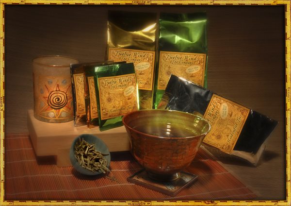 Collage of Twelve Winds Teas Company Products