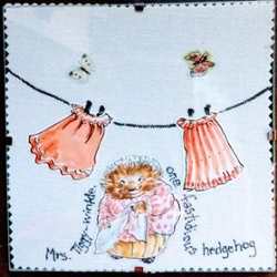 6" x 6" Mrs. Tiggy-winkle, fastidious hedgehog